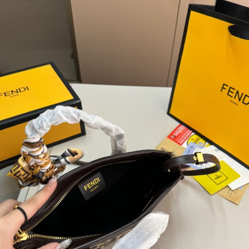 Alternative view of FENDI MINI ROLL FF JACQUARD MINI BAG BROWN 18CM