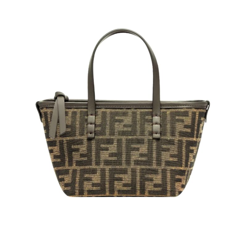 FENDI MINI ROLL FF JACQUARD MINI BAG BROWN 18CM