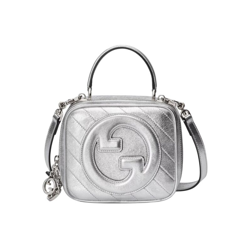 GUCCI BLONDIE SMALL TOP HANDLE BAG METALLIC SILVER 17CM 744434 AACBO 8106