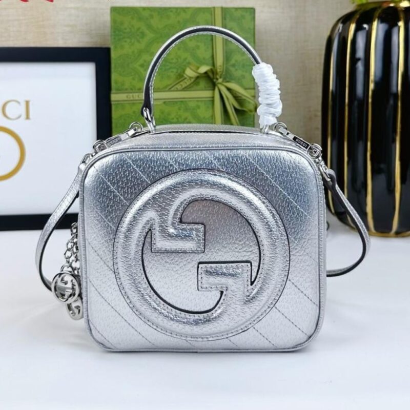 Alternative view of GUCCI BLONDIE SMALL TOP HANDLE BAG METALLIC SILVER 17CM 744434 AACBO 8106