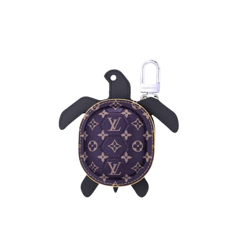 LOUIS VUITTON LV TURTLE POUCH BAG CHARM MONOGRAM BROWN BLACK 12CM