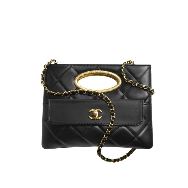 CHANEL CLUTCH AND GOLD PLATED METAL IN BLACK 25CM AS5038 B17663 94305
