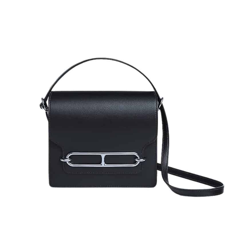 HERMÈS SHINY ALLIGATOR MINI ROULIS PERMABRASS HARDWARE BLACK 18CM