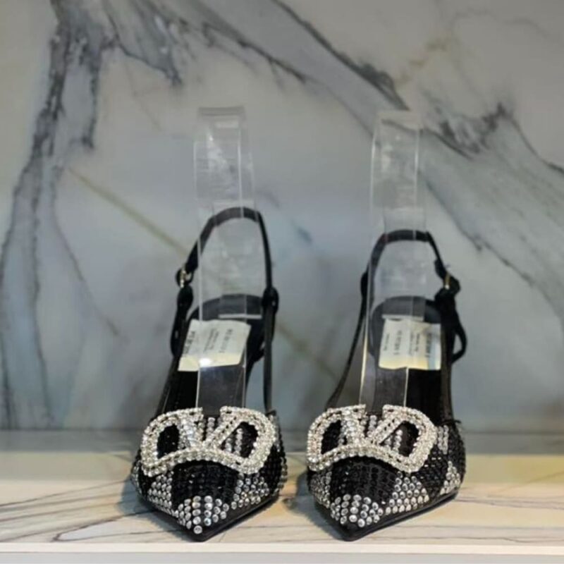 Alternative view of VALENTINO VLOGO SIGNATURE BACK STRAP CRYSTAL HIGH HEELS BLACK