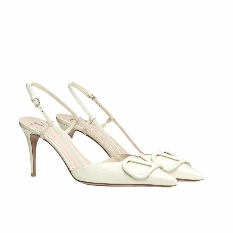 VALENTINO VLOGO SIGNATURE PATENT LEATHER SLINGBACK PUMP WHITE