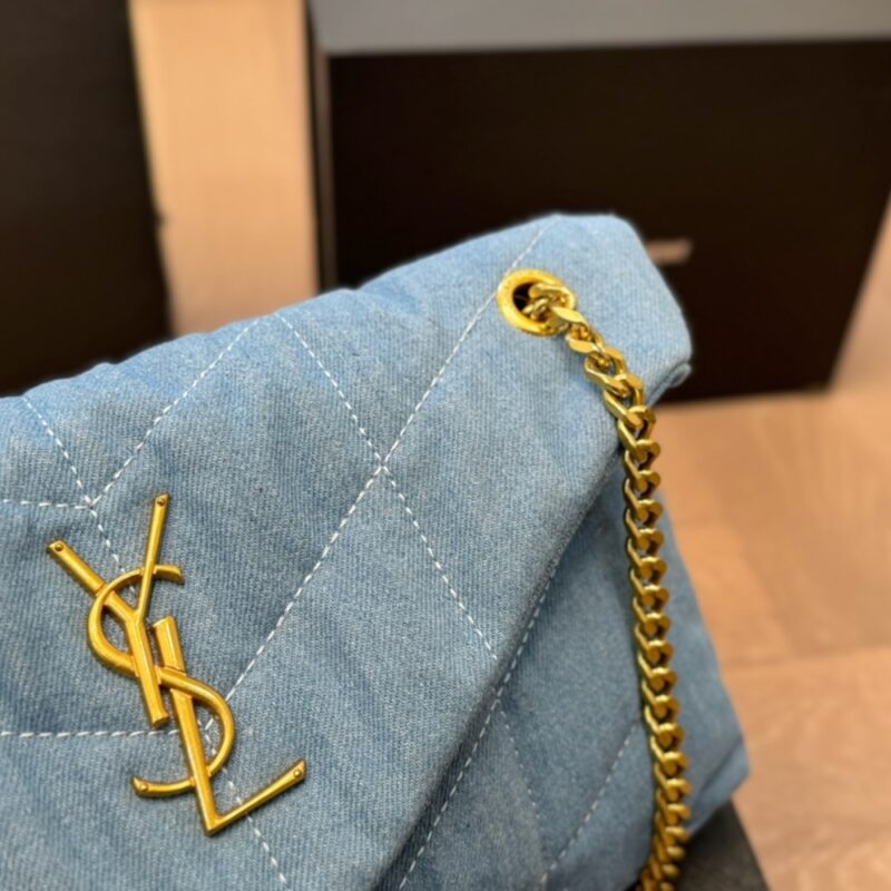 Alternative view of SAINT LAURENT LOULOU PUFFER SMALL SHOULDER BAG IN BLUE DENIM 28CM