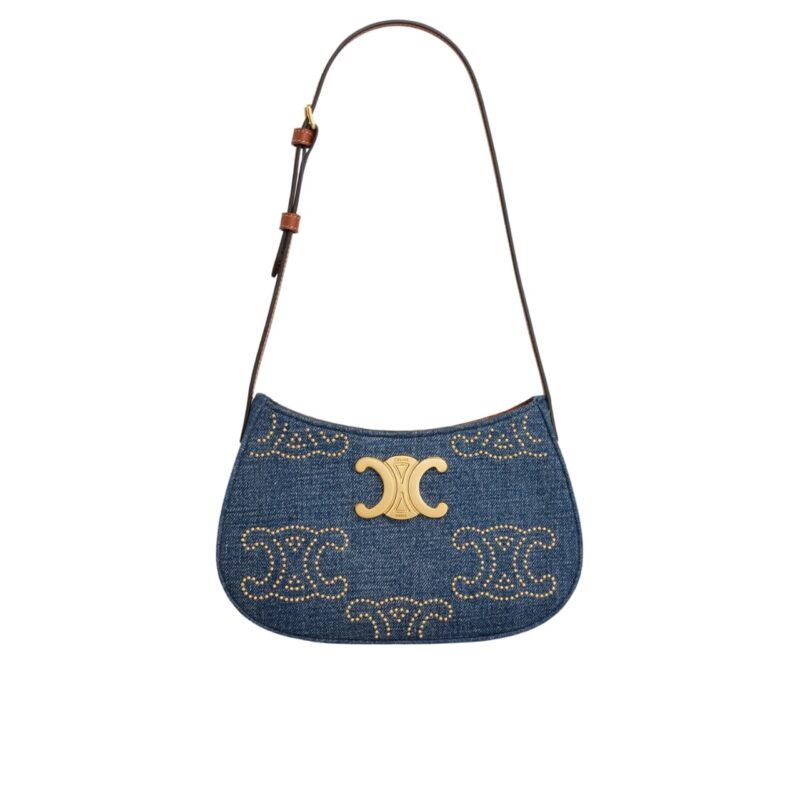 CELINE MEDIUM TILLY BAG WITH TRIOMPHE STUDS AND DENIM 22CM