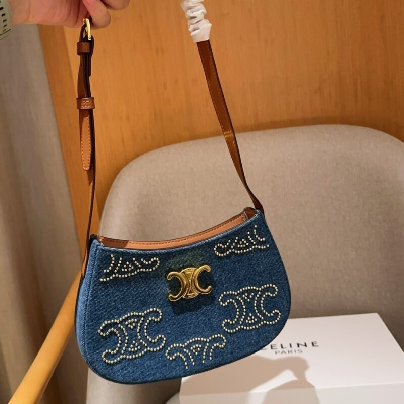 Alternative view of CELINE MEDIUM TILLY BAG WITH TRIOMPHE STUDS AND DENIM 22CM
