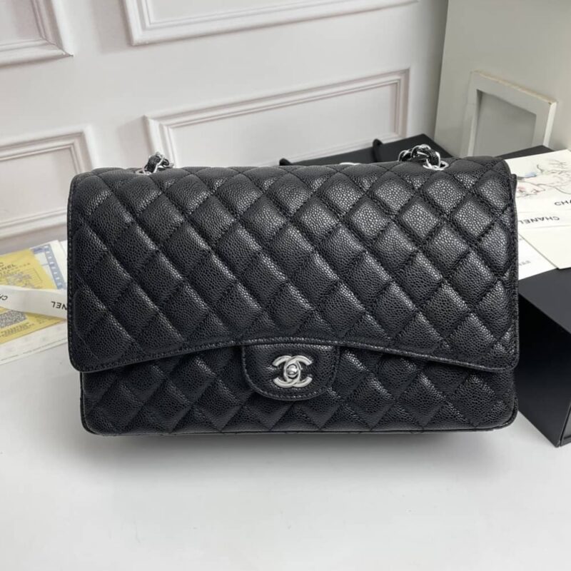 Alternative view of CHANEL MAXI CLASSIC HANDBAG SLIVER HARDWARE BLACK 33CM