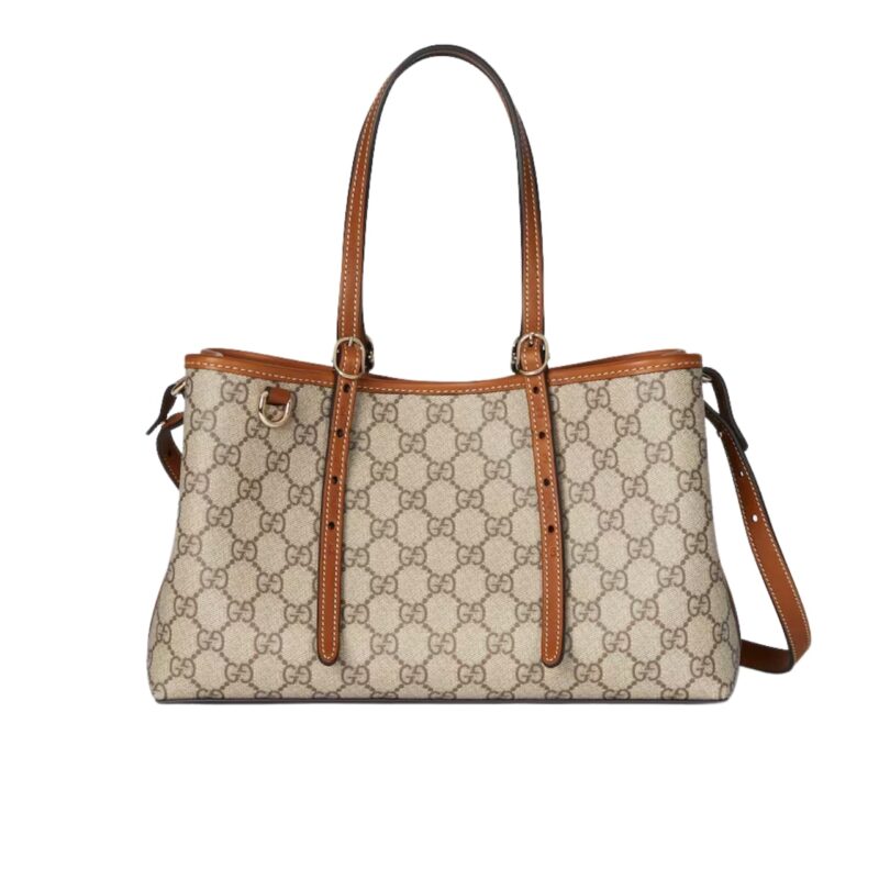 GUCCI GG EMBLEM SMALL TOTE BAG BEIGE AND DARK BROWN 31CM