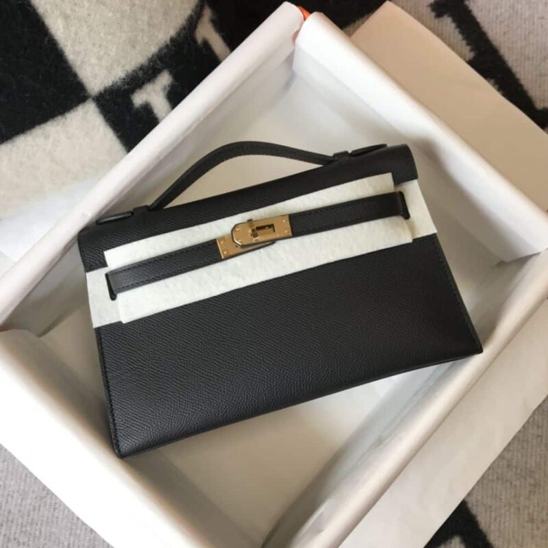 Alternative view of HERMES MINI KELLY POCHETTE GOLD TONED HARDWARE BLACK 22CM