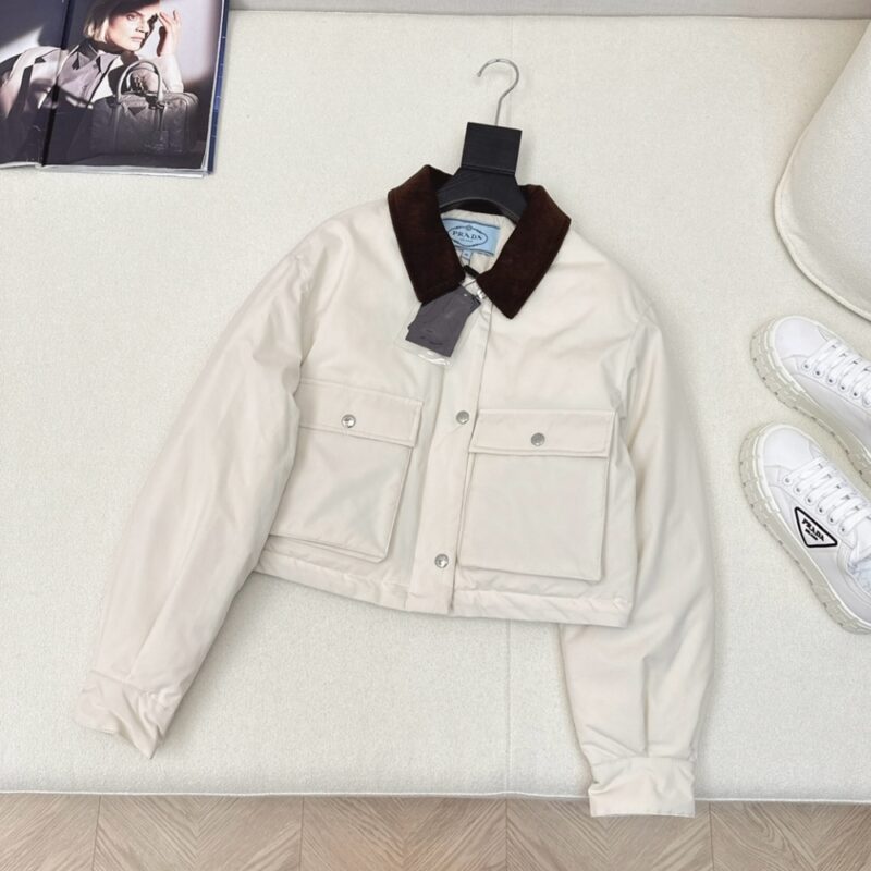Alternative view of PRADA CROPPED JACKET TECHNICAL CANVAS WHITE