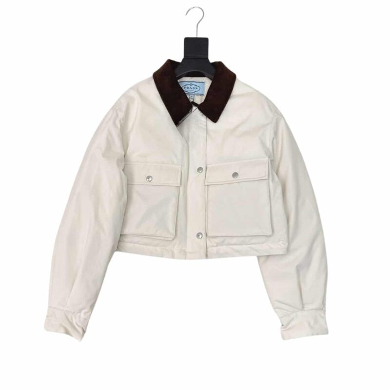 PRADA CROPPED JACKET TECHNICAL CANVAS WHITE