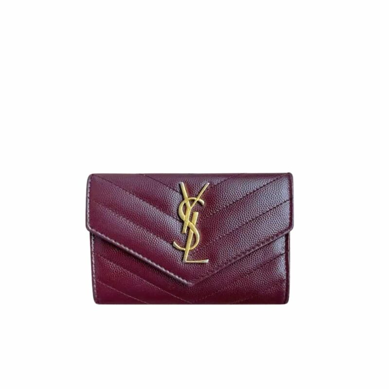 SAINT LAURENT CASSANDRE MATELASSÉ SMALL ENVELOPE WALLET IN GRAIN DE POUDRE LEATHER 11CM