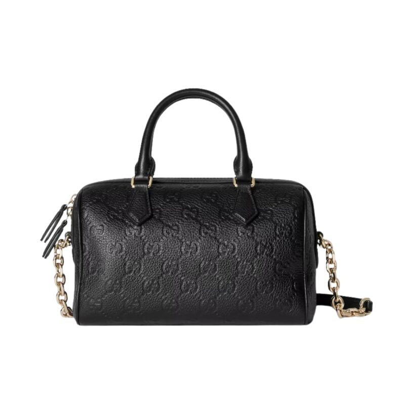 GUCCI GG EMBLEM SMALL TOP HANDLE BAG BLACK 22CM