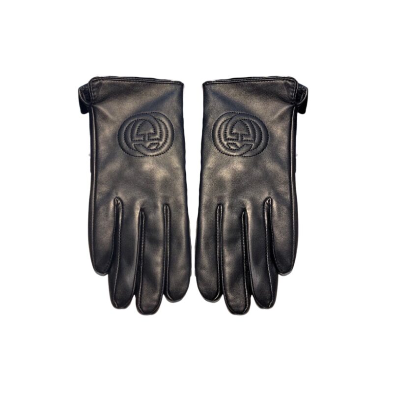 GUCCI GLOVES GG LOGO EMBROIDERY  LEATHER BLACK