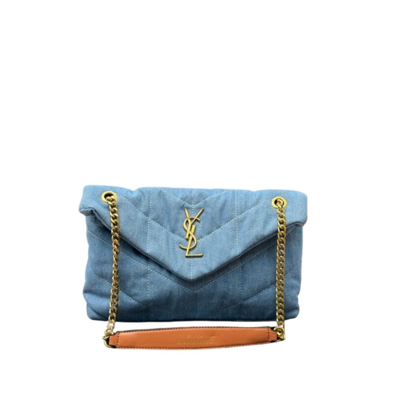 SAINT LAURENT LOULOU PUFFER SMALL SHOULDER BAG IN BLUE DENIM 28CM