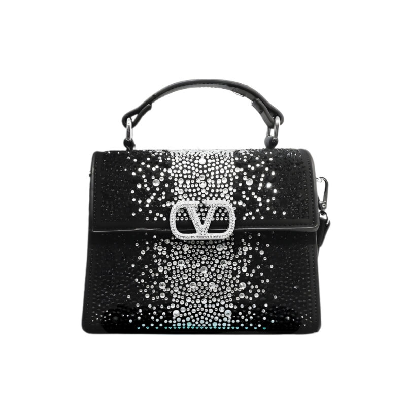 VALENTINO GARAVANI MINI VSLING HANDBAG WITH SPARKLING EMBROIDERY BLACK 19CM