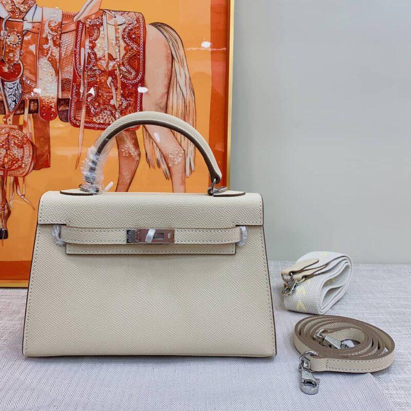 Alternative view of HERMES MINI KELLY BAG EPSOM WHITE SILVER HARDWARE 20CM