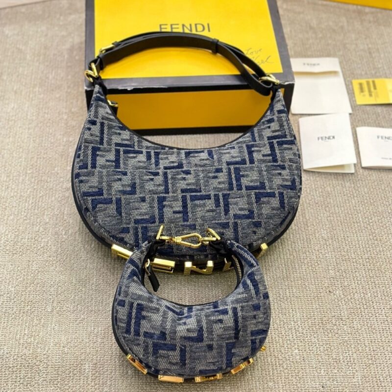 Alternative view of FENDI FENDIGRAPHY SMALL DARK BLUE FF CHENILLE BAG 30CM 8BR798ASU0F1PQM