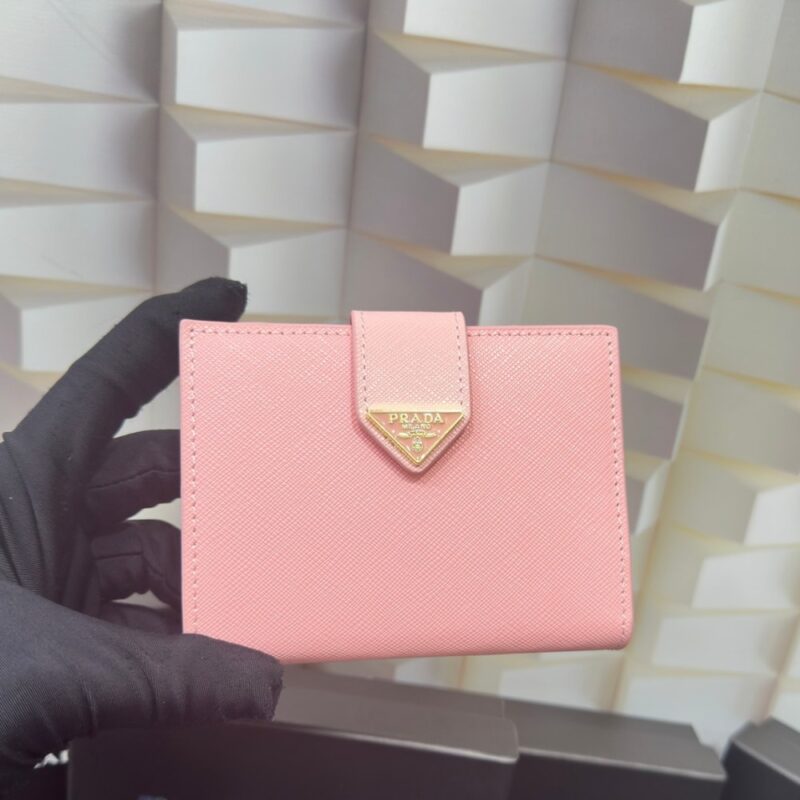 Alternative view of PRADA SAFFIANO LEATHER VERTICAL SHORT WALLET FLAP TRIANGLE LOGO PINK 10CM