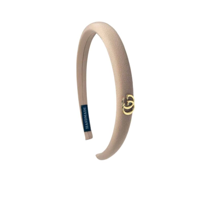 GUCCI SMALL GG HEADBAND WITH GOLD HARDWARE IN BEIGE