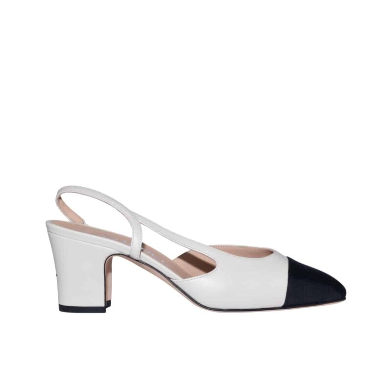 CHANEL SLINGBACKS GOATSKIN & GROSGRAIN WHITE