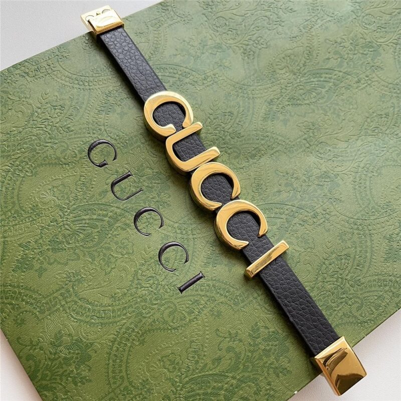Alternative view of GUCCI LEATHER BRACELET WITH GUCCI SCRIPT