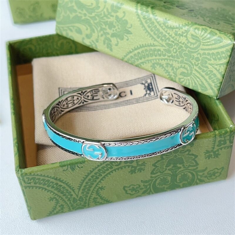 Alternative view of GUCCI CUFF BRACELET INTERLOCKING GG STERLING SILVER TURQUOISE ENAMEL