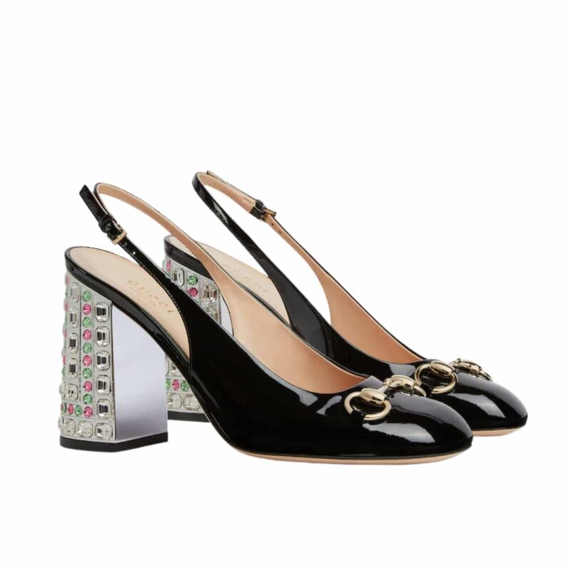 GUCCI WOMEN'S HORSEBIT PUMP WITH CRYSTALS BLACK ‎795984 BNC00 1000