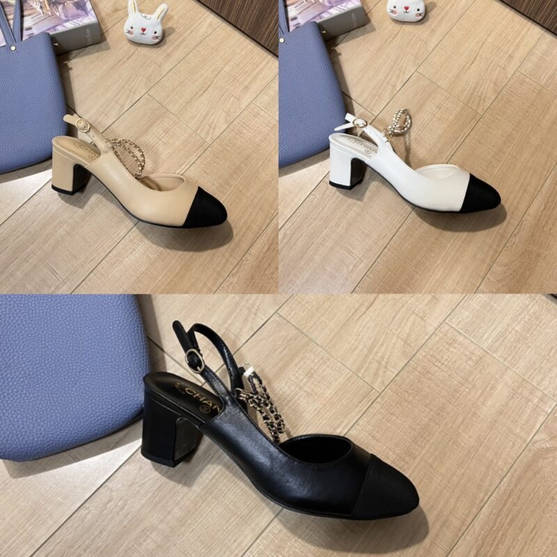 Alternative view of CHANEL SLINGBACKS GOATSKIN & GROSGRAIN WHITE