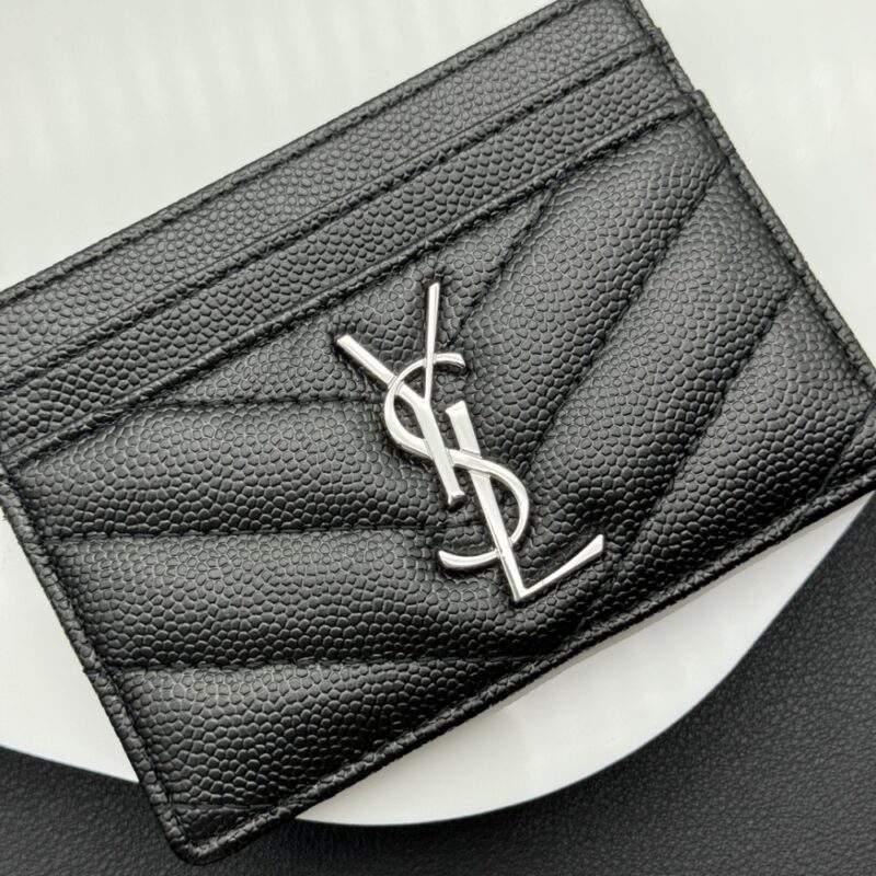 Alternative view of SAINT LAURENT WALLET CHEVRON AND LOGO CARD HOLDERS BLACK 10CM