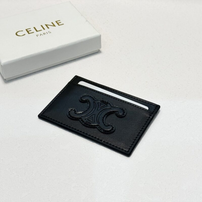 Alternative view of CELINE CARD HOLDER IN SMOOTH TAN BLACK 9CM
