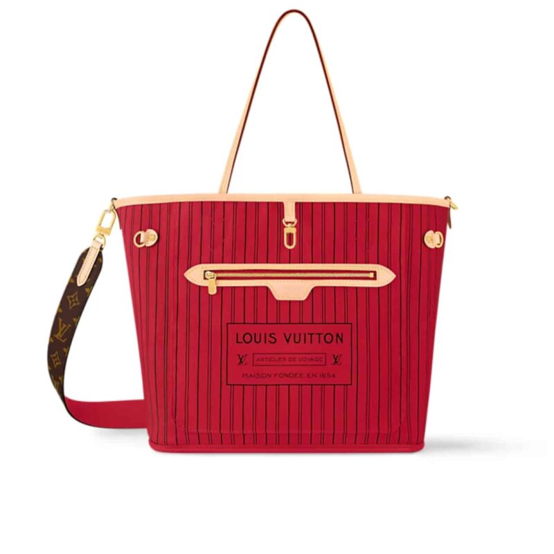 LOUIS VUITTON NEVERFULL BANDOULIÈRE INSIDE OUT MM MONOGRAM ROUGE SARI 32CM M12096