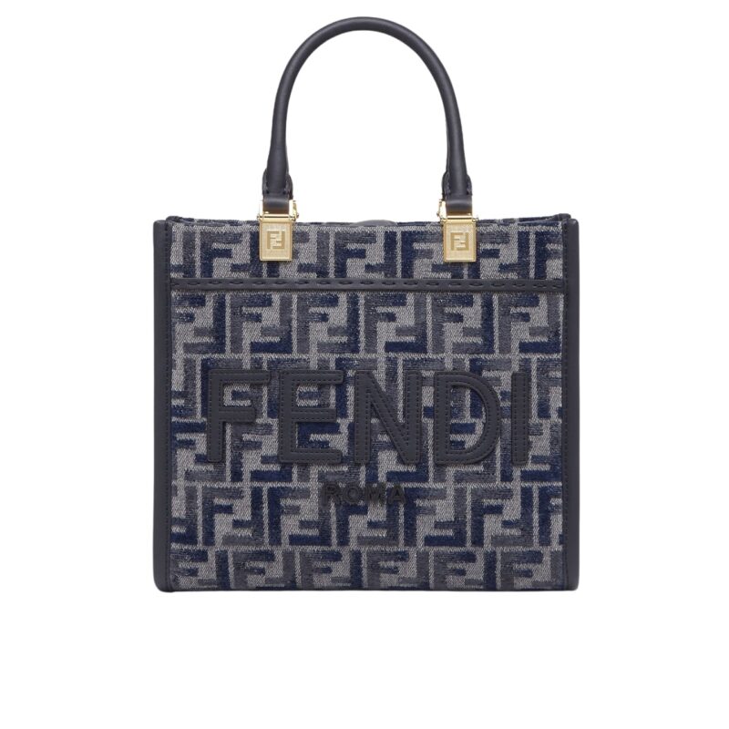FENDI SUNSHINE SMALL FF CHENILLE SHOPPER DARK BLUE 26CM 8BH394ASU0F1PQK