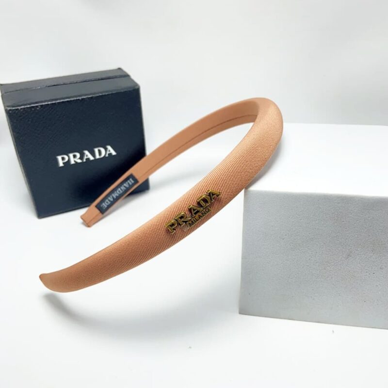 Alternative view of PRADA SMALL PRADA MILANO HEADBAND WITH GOLD HARDWARE IN LIGHT BROWN