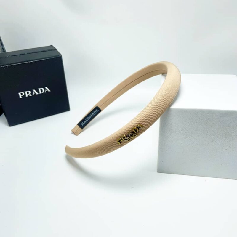 Alternative view of PRADA SMALL PRADA MILANO HEADBAND WITH GOLD HARDWARE IN BEIGE