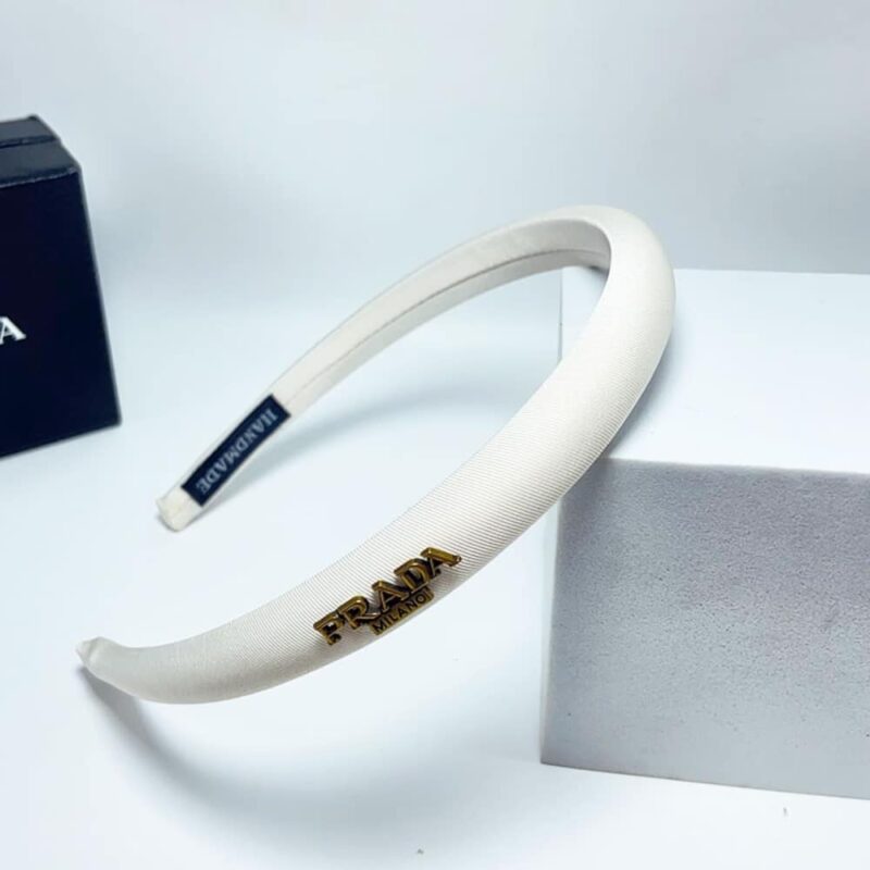 Alternative view of PRADA SMALL PRADA MILANO HEADBAND WITH GOLD HARDWARE IN WHITE