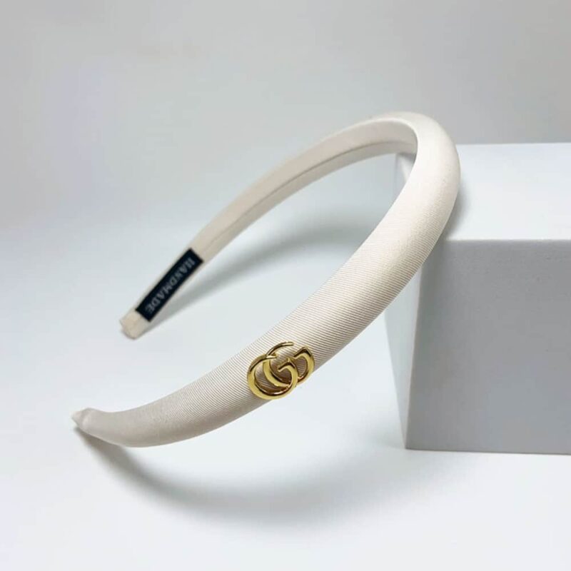 Alternative view of GUCCI SMALL GG HEADBAND WITH GOLD HARDWARE IN WHITE
