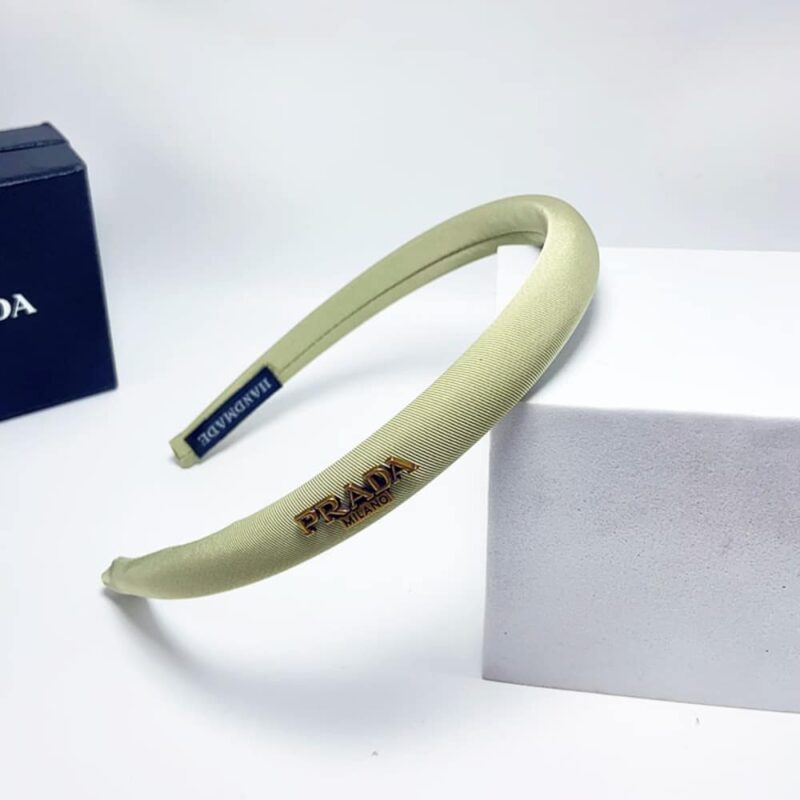 Alternative view of PRADA SMALL PRADA MILANO HEADBAND WITH GOLD HARDWARE IN LIGHT GREEN