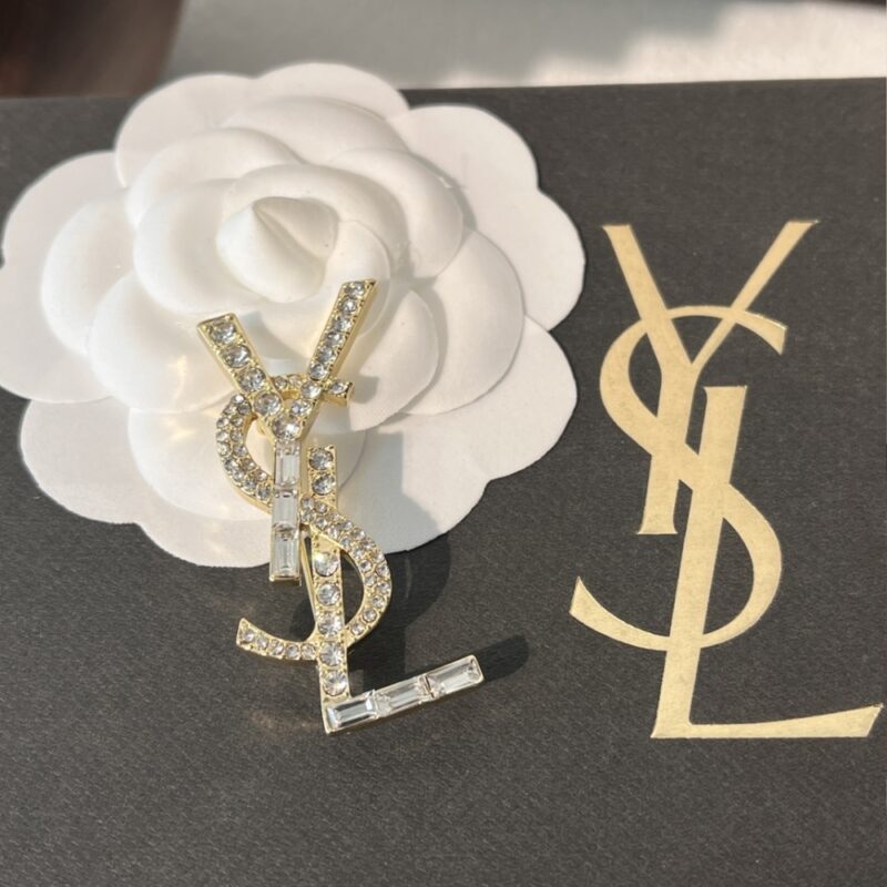 Alternative view of SAINT LAURENT YSL BROOCH GOLD WITH STONE