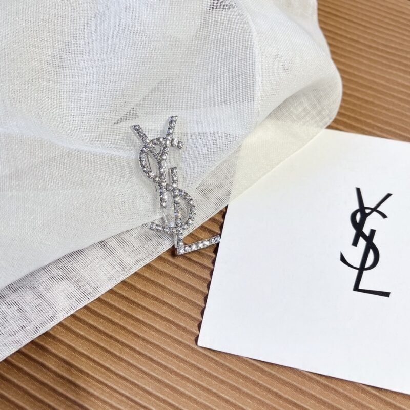 Alternative view of SAINT LAURENT YSL BROOCH SILVER WITH STONES ATTACHED