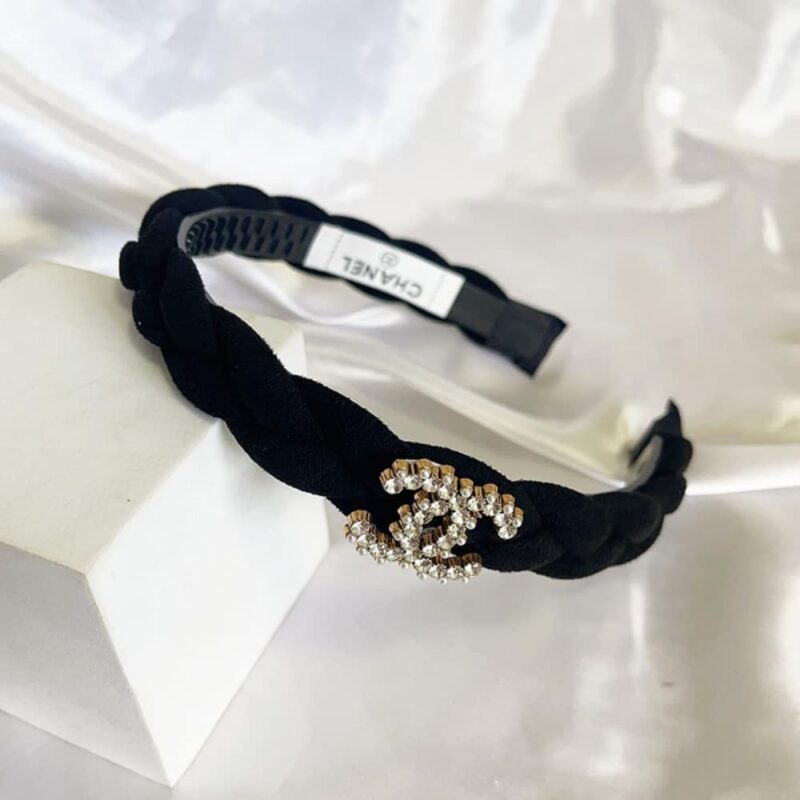 Alternative view of CHANEL CC VELVET HEADBAND WITH GOLD HARDWARE IN BLACK