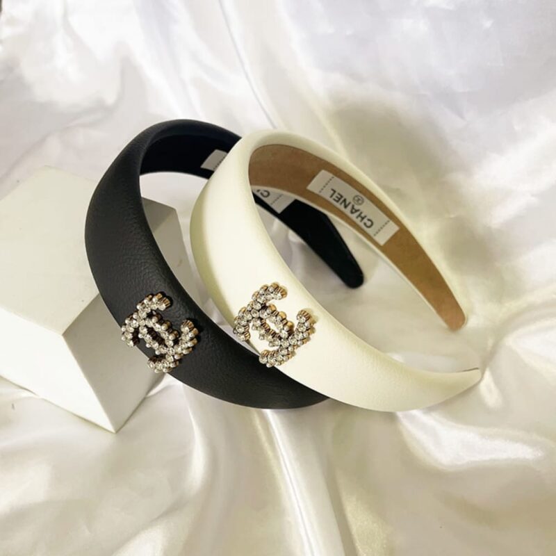 Alternative view of CHANEL CC LEATHER HEADBAND WITH GOLD HARDWARE IN BLACK