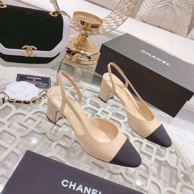 Alternative view of CHANEL SLINGBACKS GROSGRAIN BEIGE & BLACK G31318 Y50006 C8378