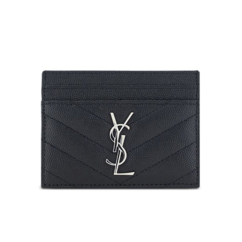 SAINT LAURENT WALLET CHEVRON AND LOGO CARD HOLDERS BLACK 10CM