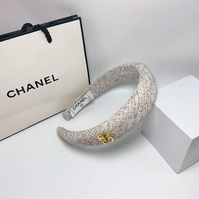 Alternative view of CHANEL CC TWEED HEADBAND WITH GOLD HARDWARE IN SALT AND PEPPER