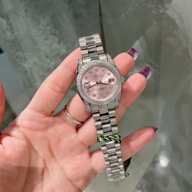 Alternative view of ROLEX DATEJUST DIAMOND BEZEL OYSTER WHITE GOLD PINK 28MM