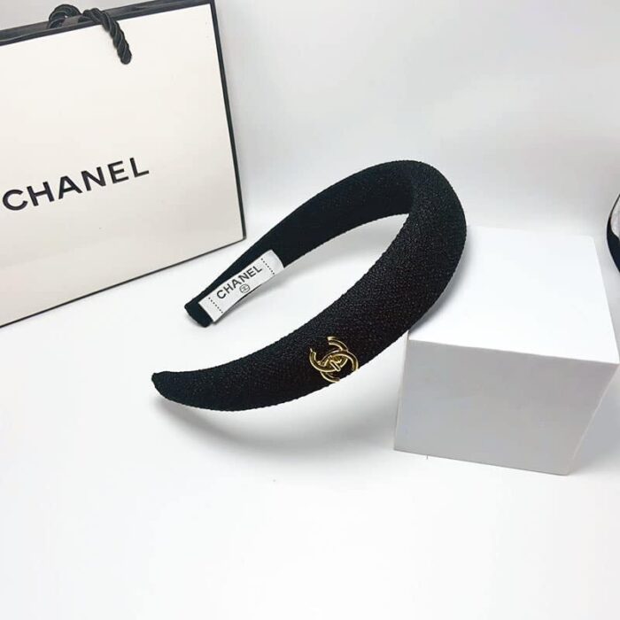 Alternative view of CHANEL CC TWEED HEADBAND WITH GOLD HARDWARE BLACK