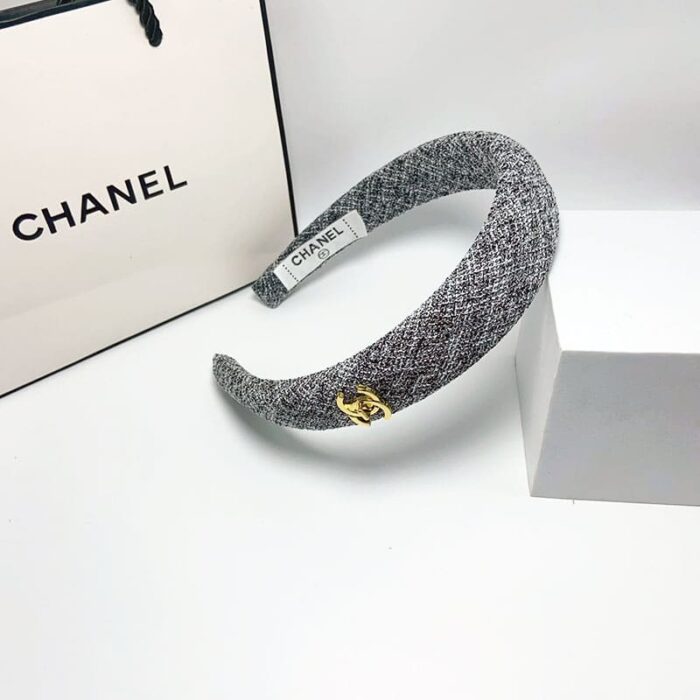 Alternative view of CHANEL CC TWEED HEADBAND WITH GOLD HARDWARE GREY